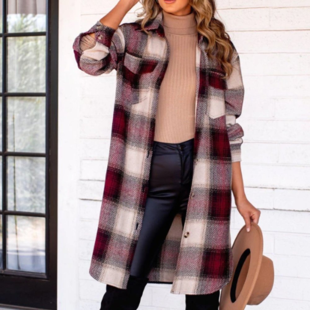 BRAND NEW Long Plaid Shacket